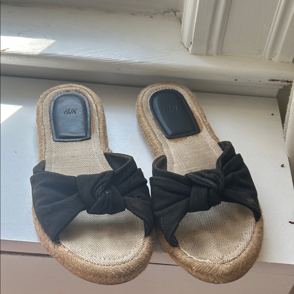 H&M Black Espadrille Slide Sandals